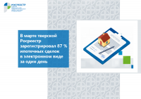 ПРЕСС-РЕЛИЗ  В марте тверской Росреестр зарегистрировал 87% ипотечных сделок в электронном виде за один день